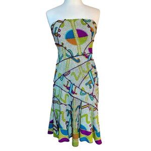 Nicole Miller | Green & Purple Paisley Print Asymmetrical Midi Dress Size 4